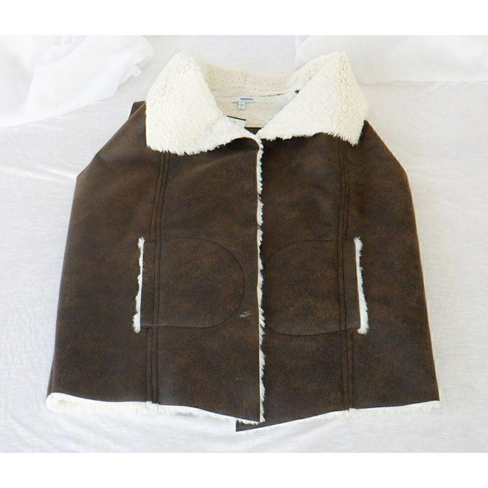 Sonoma brown fleece/leather look vest
